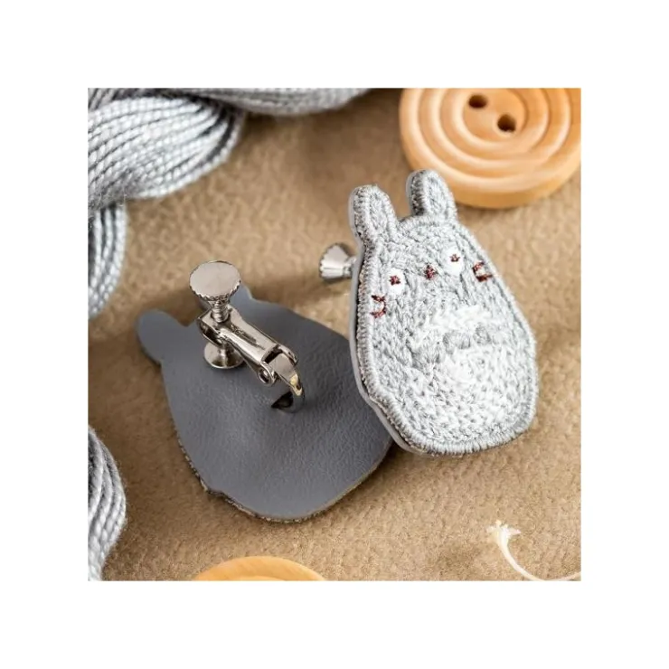 Maison Ghibli Bijou Boucle d’oreilles à Clips Broderie Totoro gris - Mon Voisin Tot