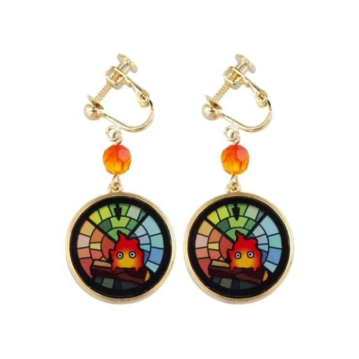 Maison Ghibli Bijou Boucles d’oreilles à clips Calcifer Vitrail- Le Chateau Ambulan