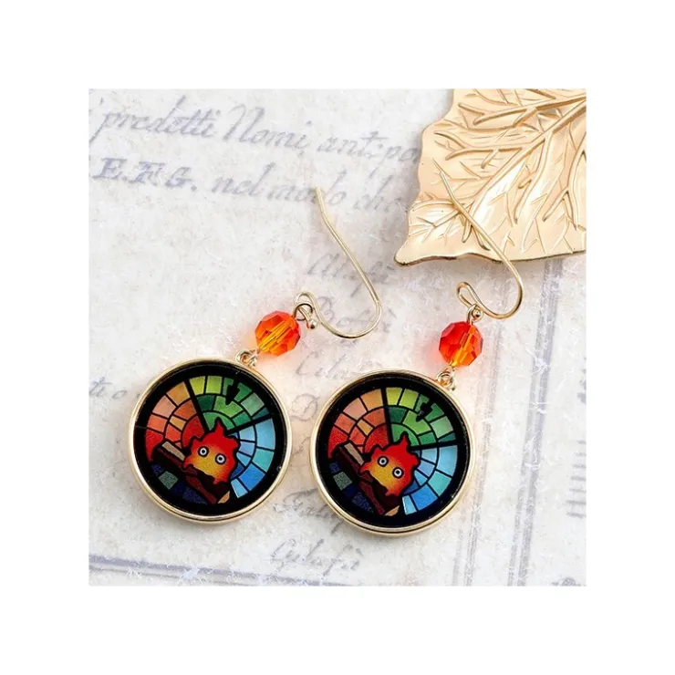 Maison Ghibli Bijou Boucles d’oreilles Calcifer Vitrail- Le Château ambulant