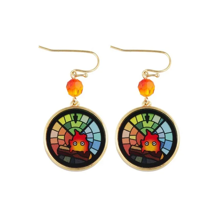 Maison Ghibli Bijou Boucles d’oreilles Calcifer Vitrail- Le Château ambulant