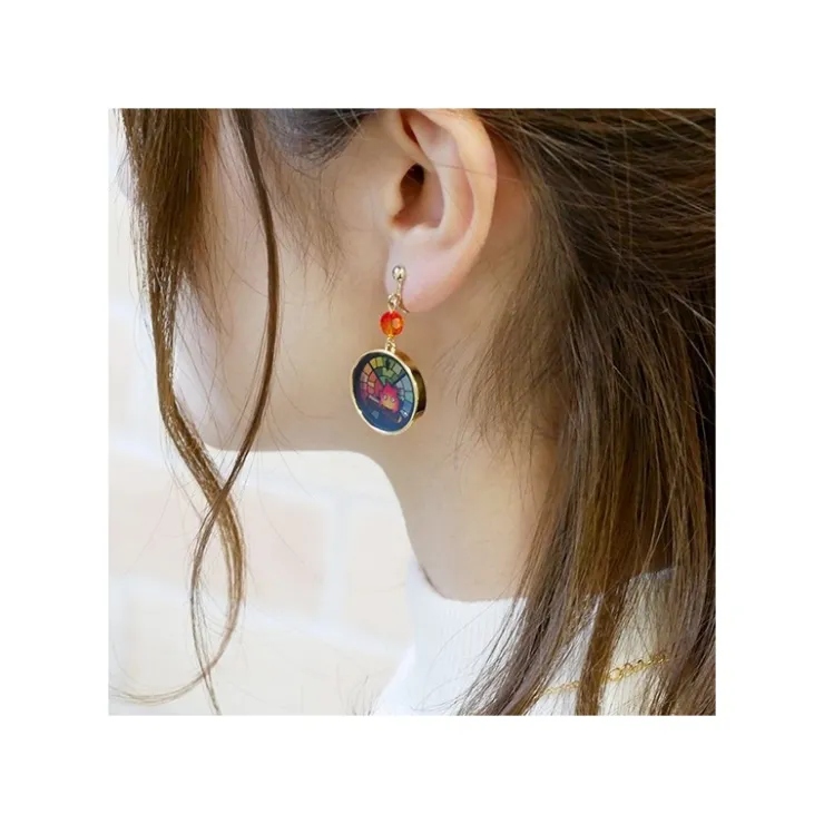 Maison Ghibli Bijou Boucles d’oreilles Calcifer Vitrail- Le Château ambulant