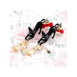 Maison Ghibli Boucles d’oreilles percées Jiji sur son balai - Kiki la petite Sorciè