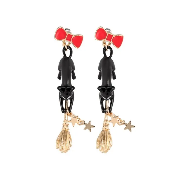 Maison Ghibli Boucles d’oreilles percées Jiji sur son balai - Kiki la petite Sorciè