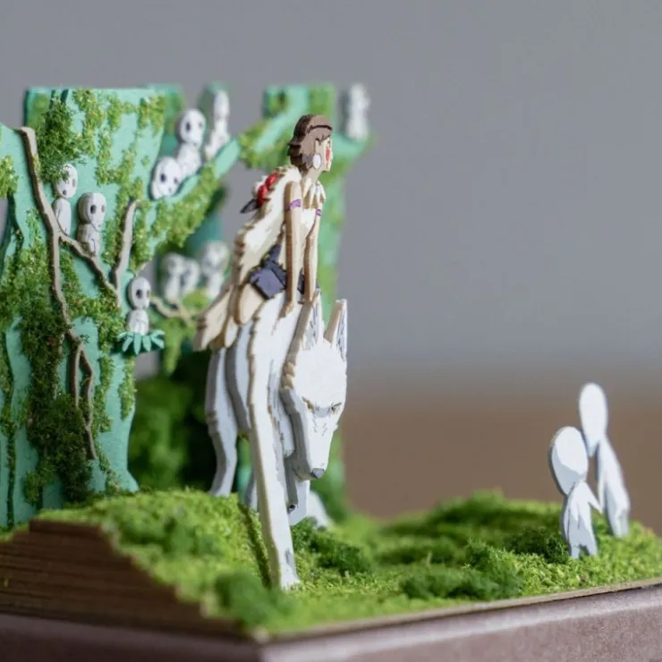 Maison Ghibli Diorama papier San, Moro et Kodama -Princesse Mononoké