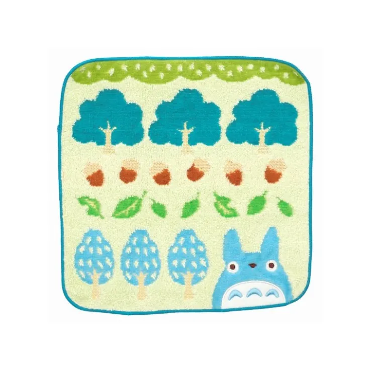 Maison Ghibli Mini Serviette Totoro Bleu Arbres et Noisettes 25x25 cm - Mon voisin